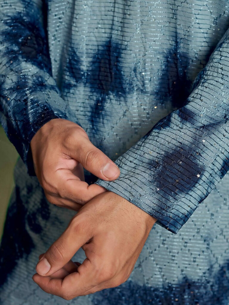 Blue Viscose Designer Sequance Embroidery Work Men's Kurta Set - Mahotsav