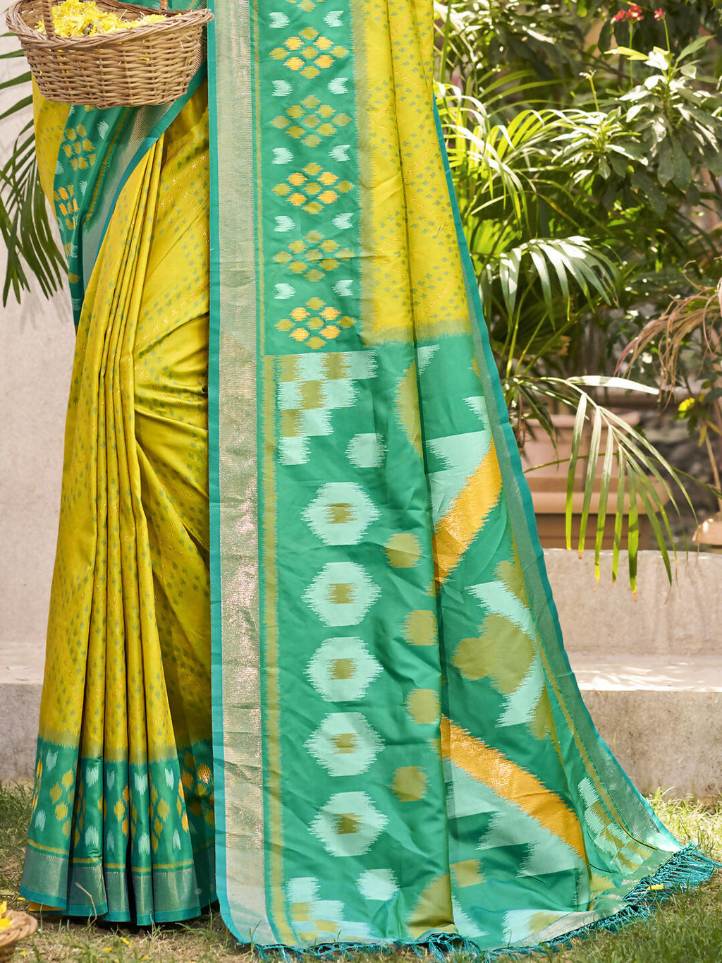 Shree Shyam Fashion Pochampalli Silk Mustard Yellow Saree