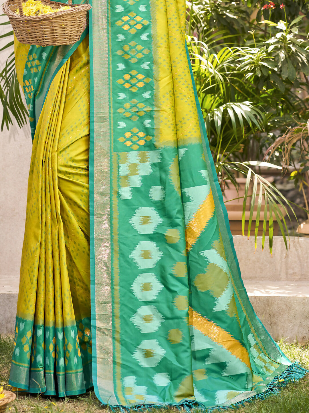 Shree Shyam Fashion Pochampalli Silk Mustard Yellow Saree