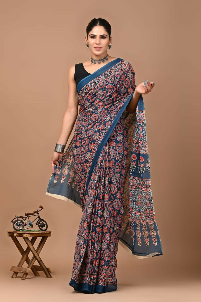 Exclusive Collection Blue White Beautiful Mulmul Cotton Saree