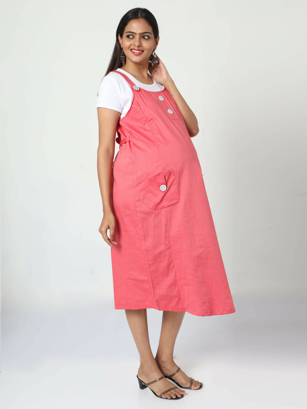 Manet Half Sleeves Solid Maternity Dress With Concealed Zipper Nursing Access - Red