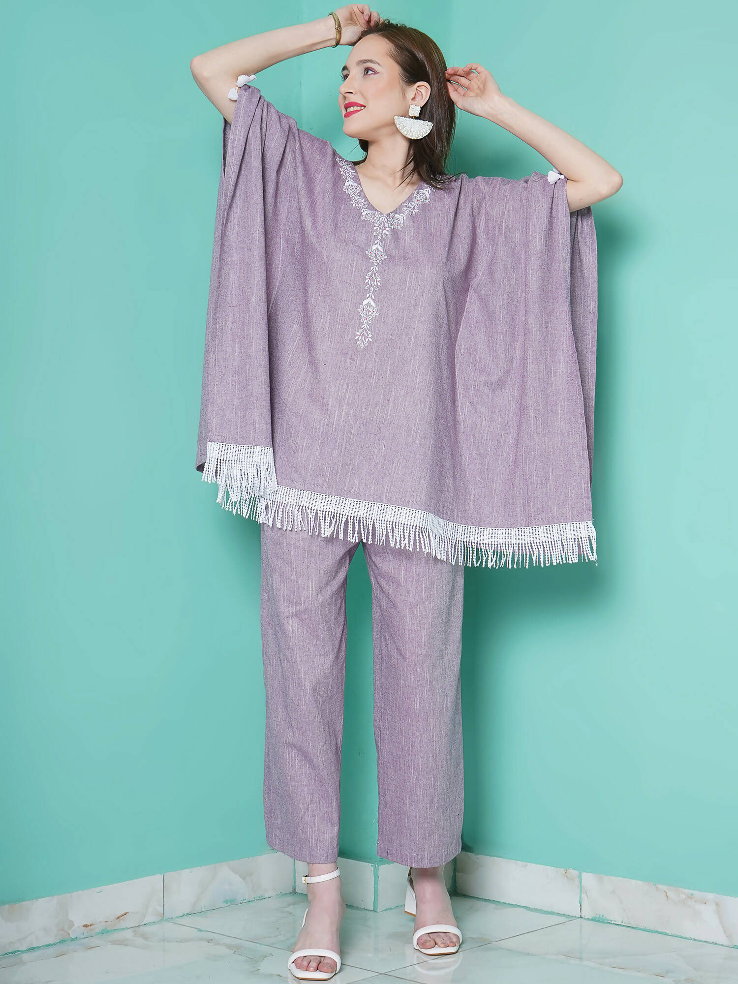 Women Republic Purple Cotton Kafttan With Palazzo