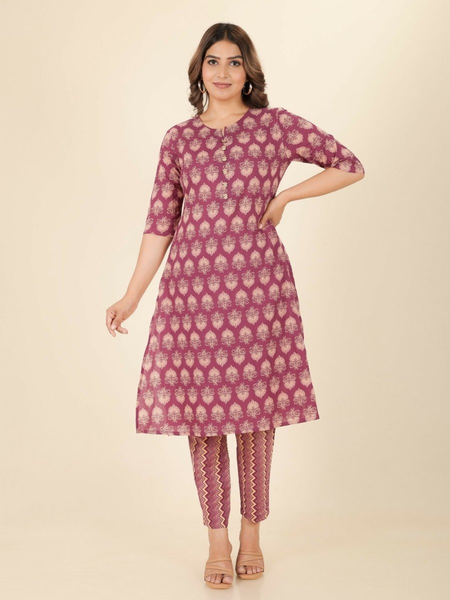 Aramya Pink Soft Cotton Floral Print A-line Kurta Set for Women