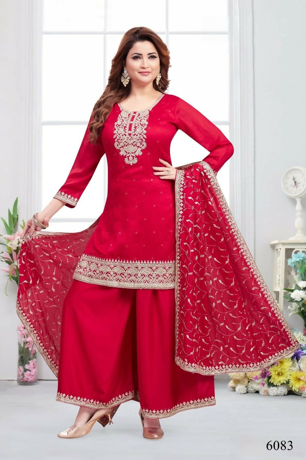 Joban Fashion Chinon Silk Red Color Kurta Set