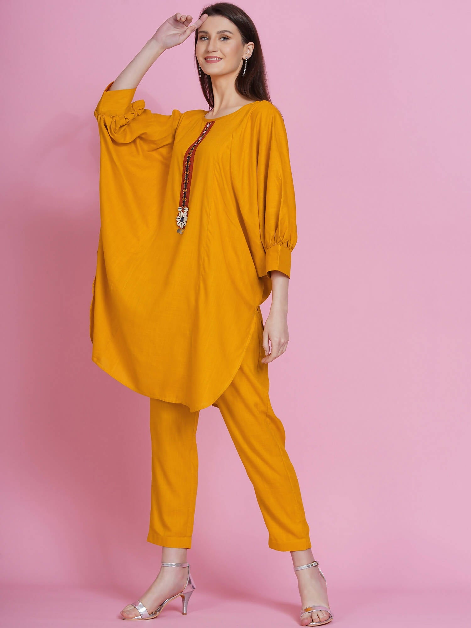 Women Republic Yellow Rayon Boxed Kurta With Pants