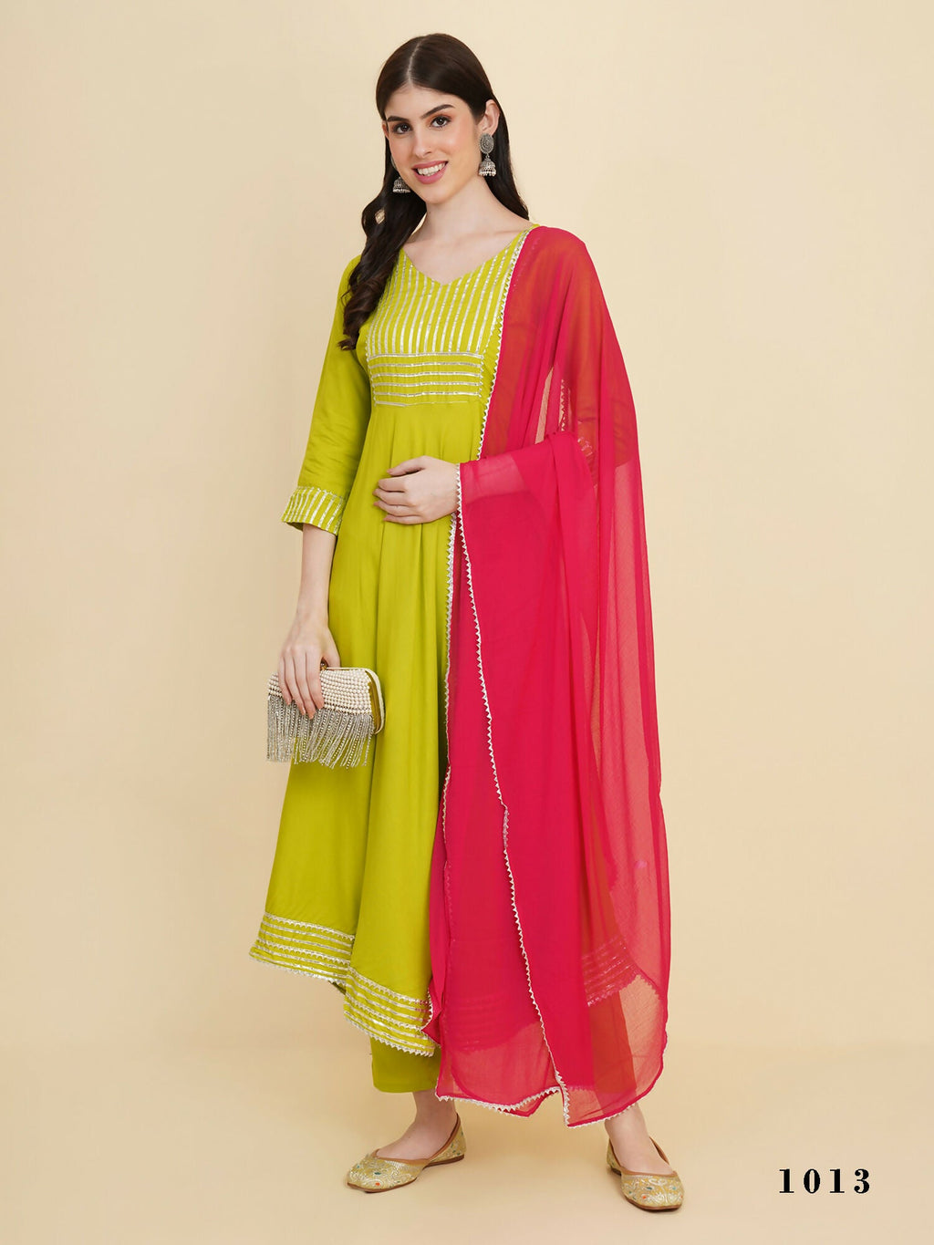 Designer Stylish lime green Cotton Stitched Suit With Dupatta - Tanisha
