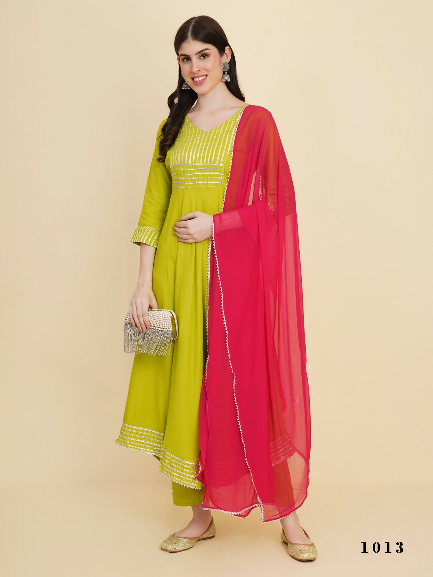 Designer Stylish lime green Cotton Stitched Suit With Dupatta - Tanisha