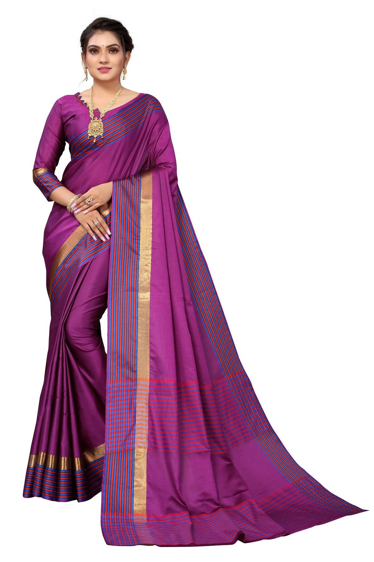 Vamika Ethnic Fire Purple Cotton Silk Saree