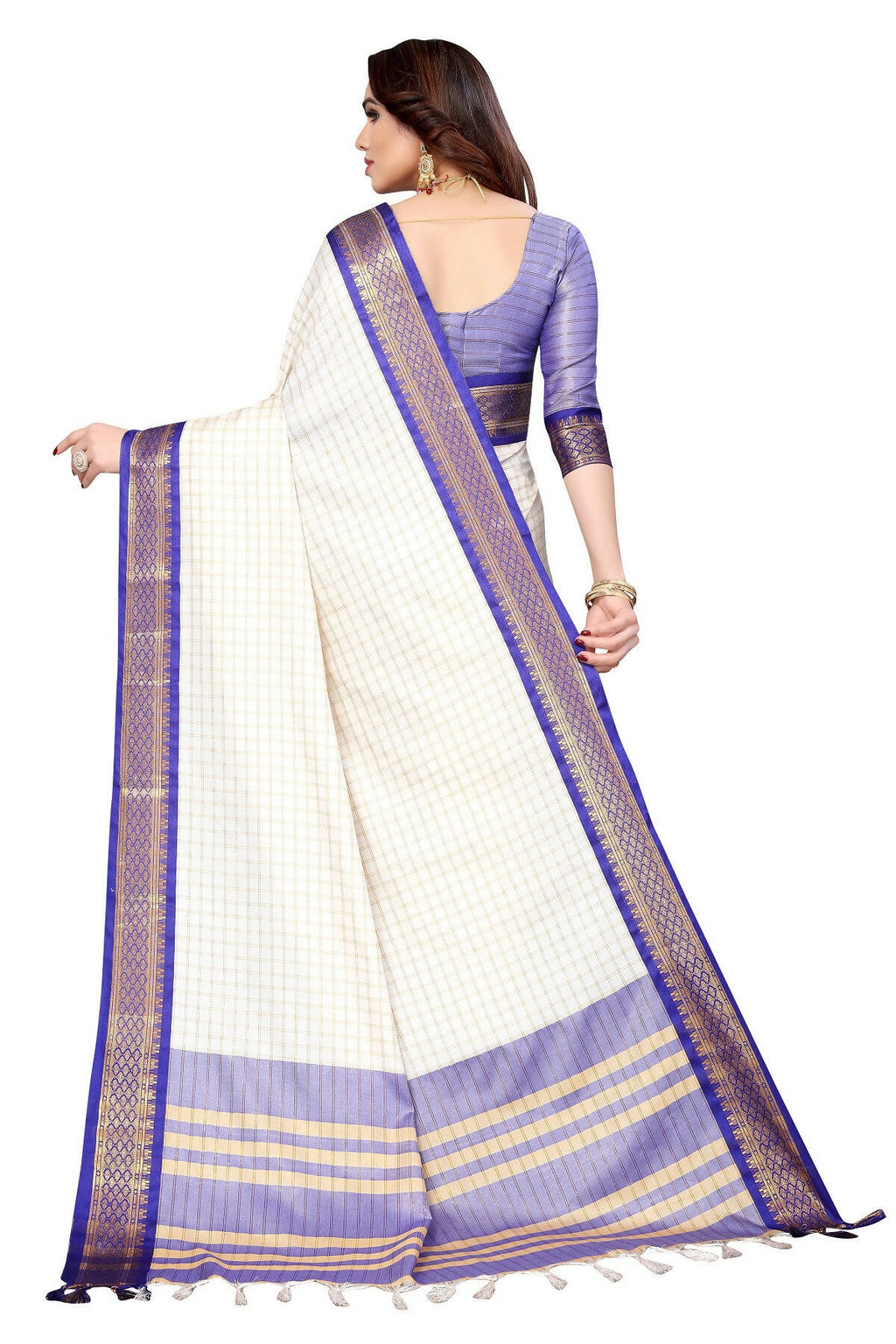 Vamika Weaving White Cotton Silk Saree (DEVAL PURPLE)