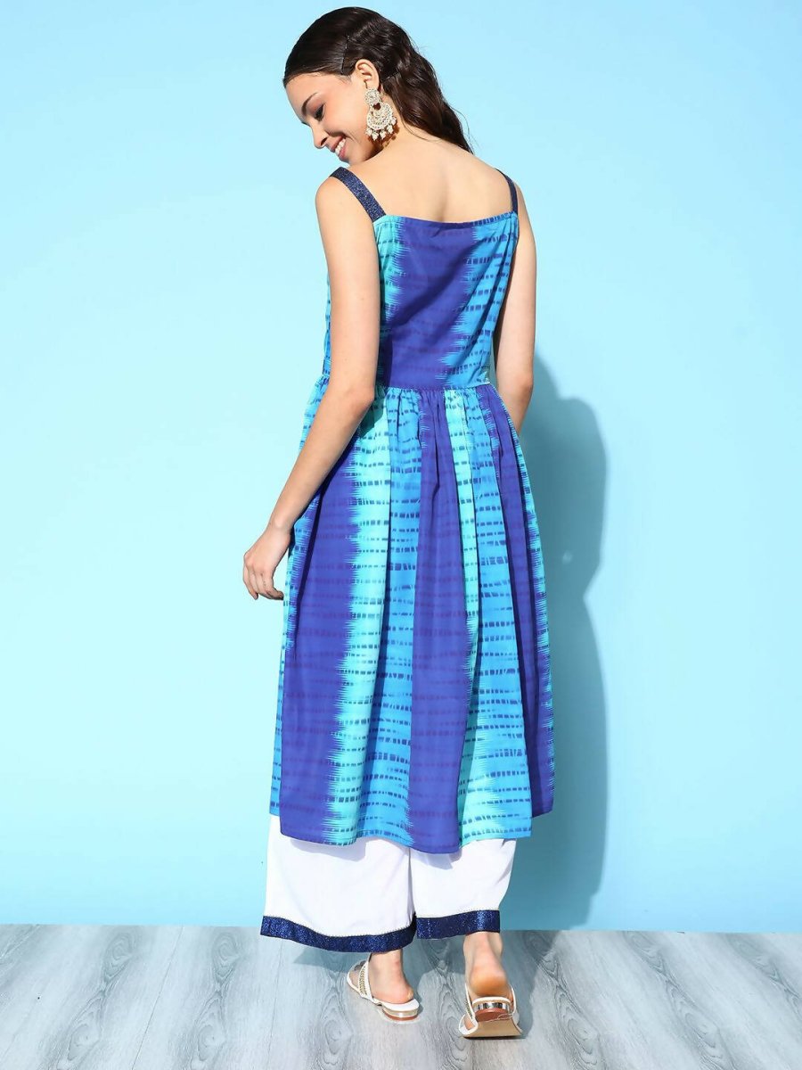 Ahalyaa Women's Royal Blue Crepe Digital Printed Kurta Palazzo Set