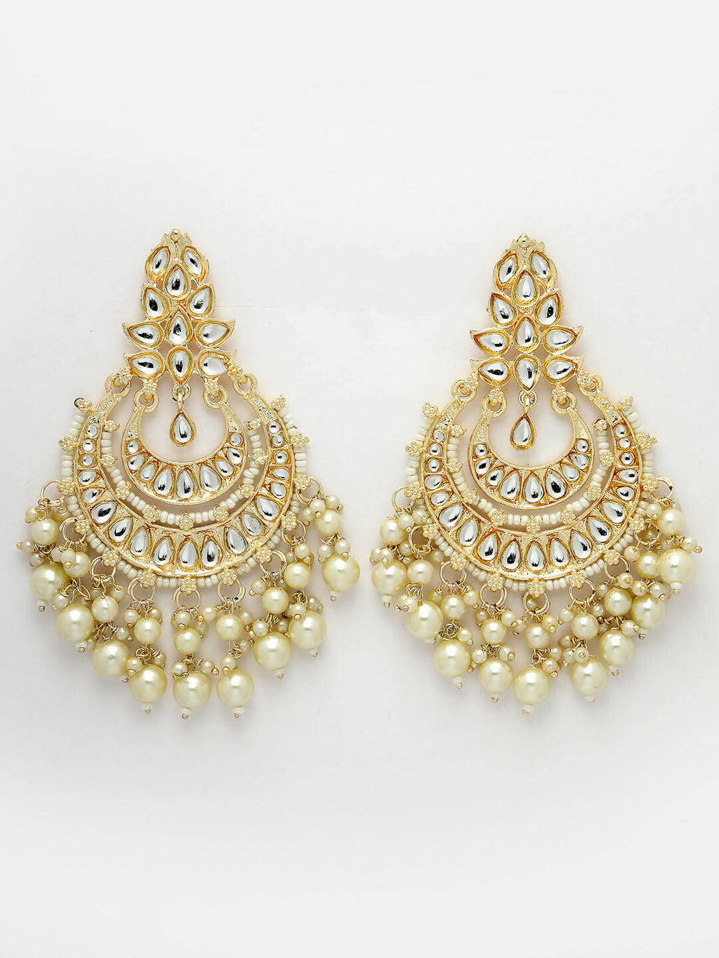 NVR Women Gold-Polished Kundan Chandbali Earrings