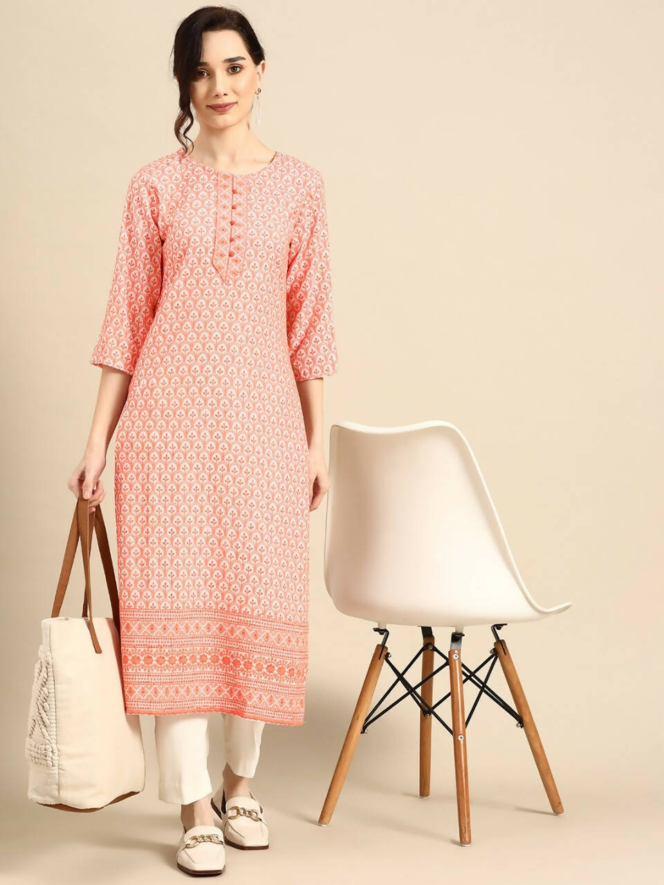 Deeps women's Orange Embroidered Rayon Kurta