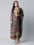 Ahalyaa Women's Multi Colour Crepe Digital Patola Printed Kurta Palazzo Set With Dupatta