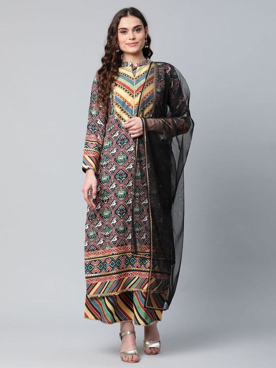 Ahalyaa Women's Multi Colour Crepe Digital Patola Printed Kurta Palazzo Set With Dupatta