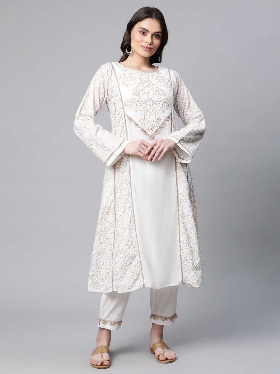 Ahalyaa Women Off White Colour Pure Cotton Printed Kurta Pant Set