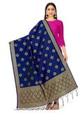 Mimosa Women's Floral Art Silk Navy Blue Dupatta