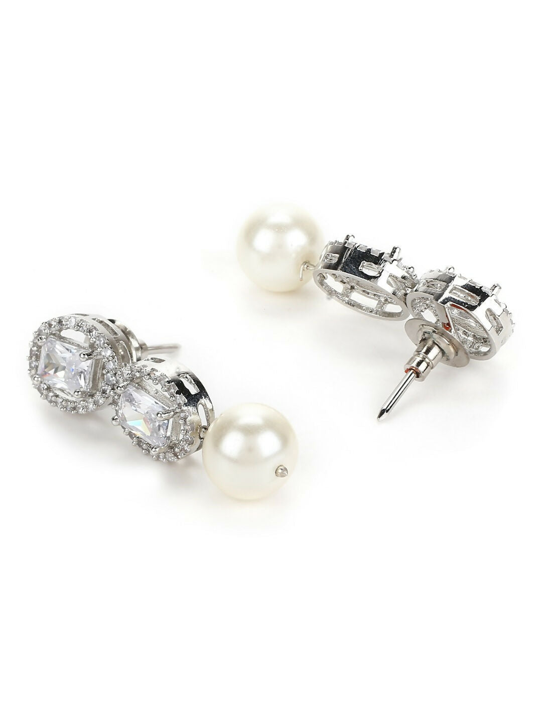 Stone Earrings with Pearls Drop- Ruby Raang