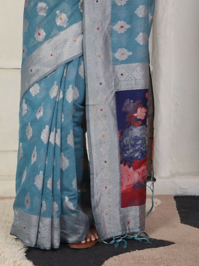 Shree Shyam Fashion Linen Cotton Sky Blue Saree