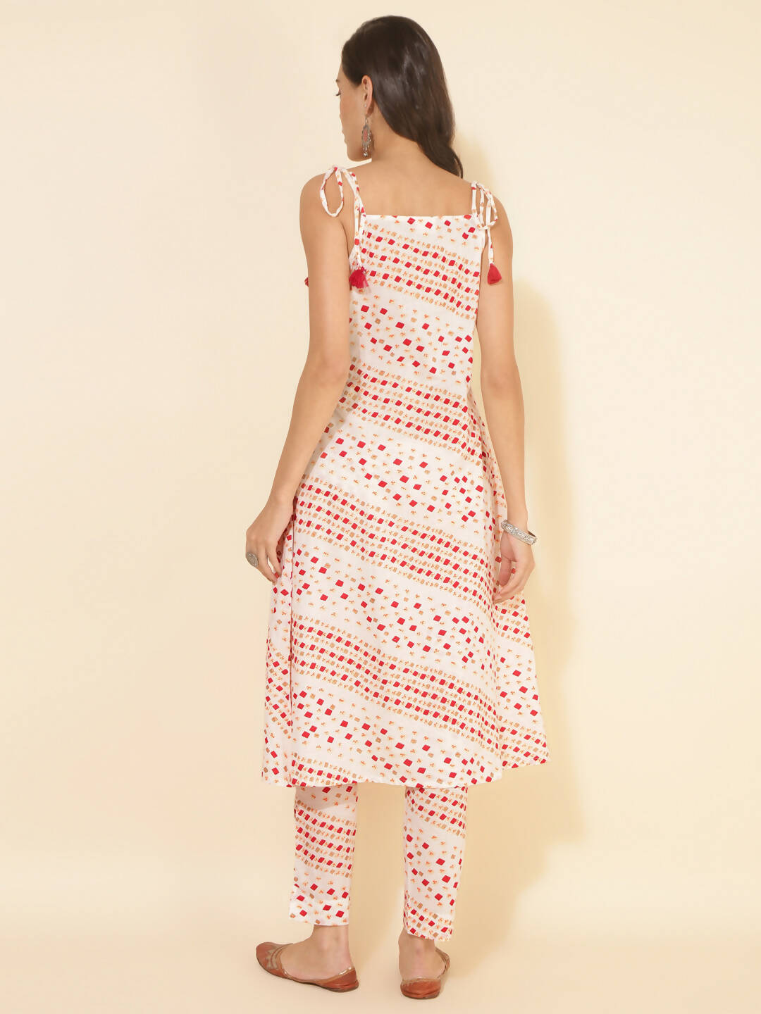 Janasya Women's White Cotton Geometric Printed Casual A-line Co-ords