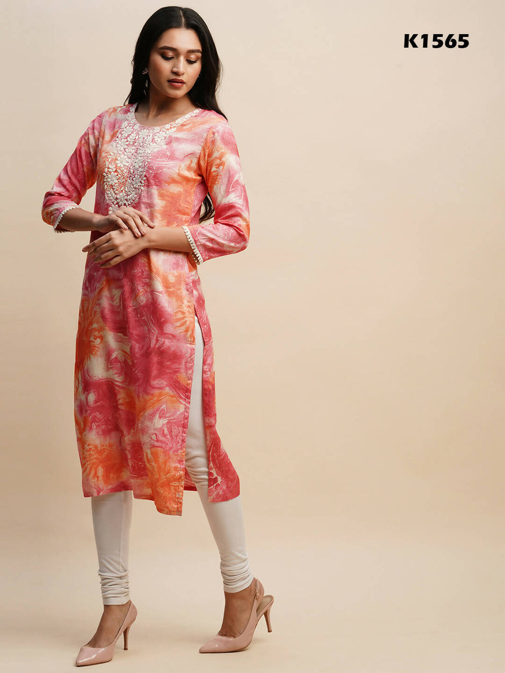 Pink Poly Rayon Tie dye Printed Straight Kurta - Samira
