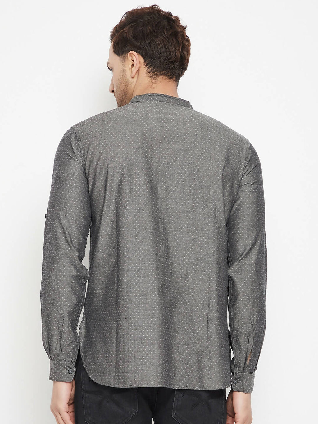 Even Apparels Grey Color Pure Cotton Short Men's Beautiful Kurta With Band Collar