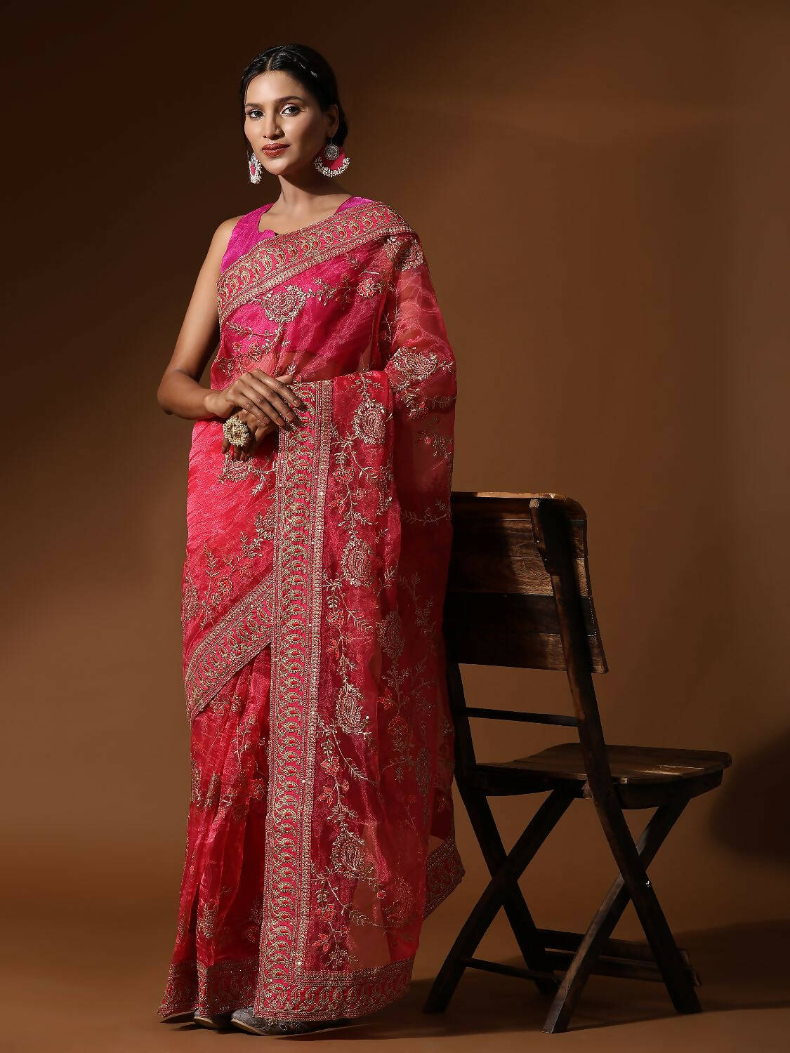 Vamsee Pink Organza Saree