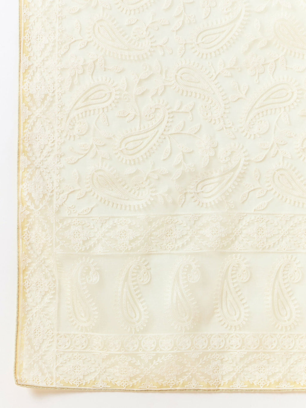 Yellow Organza Paisely Embroidered Saree with Unstitched Blouse Piece - Roozal