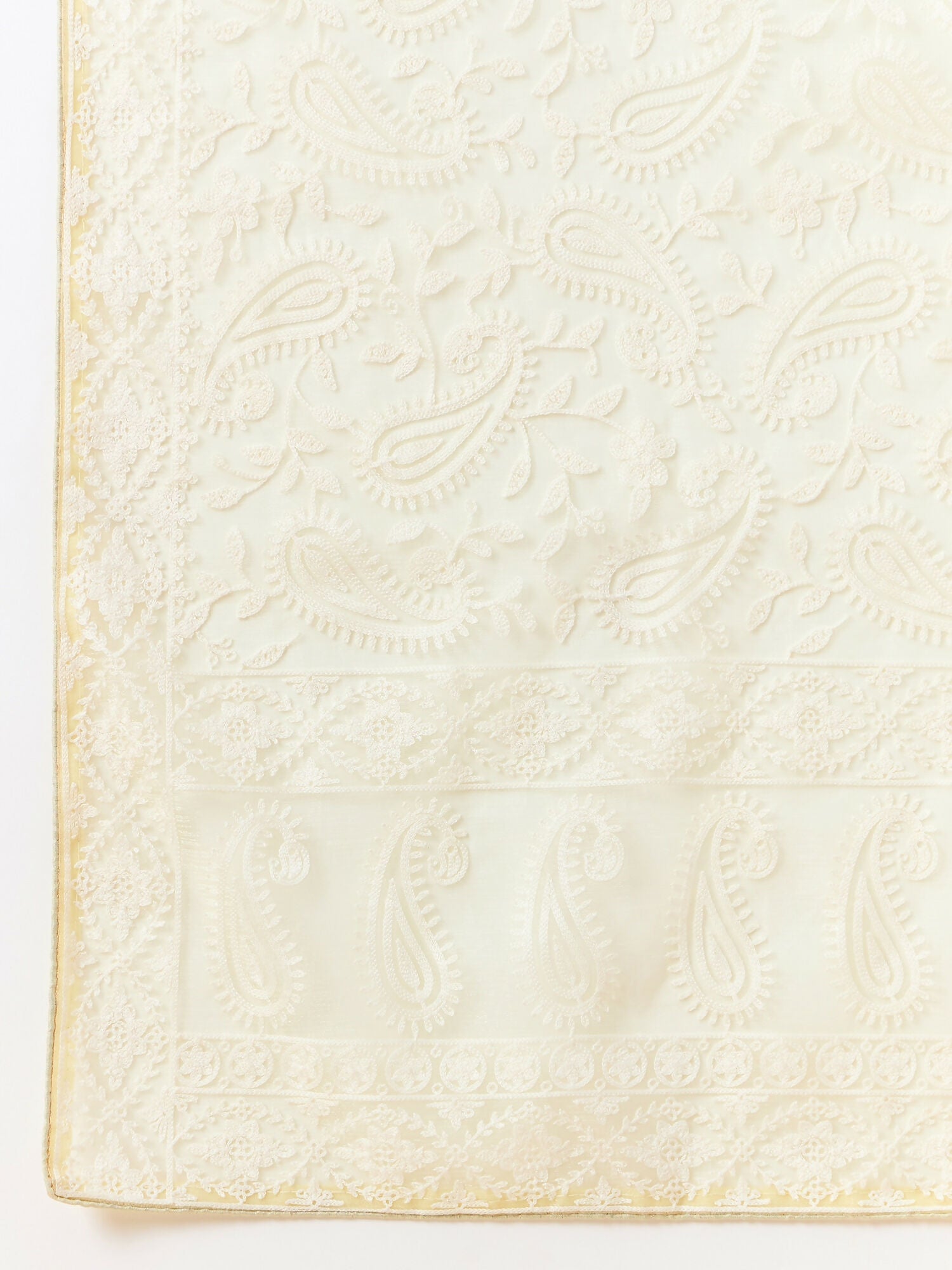 Yellow Organza Paisely Embroidered Saree with Unstitched Blouse Piece - Roozal