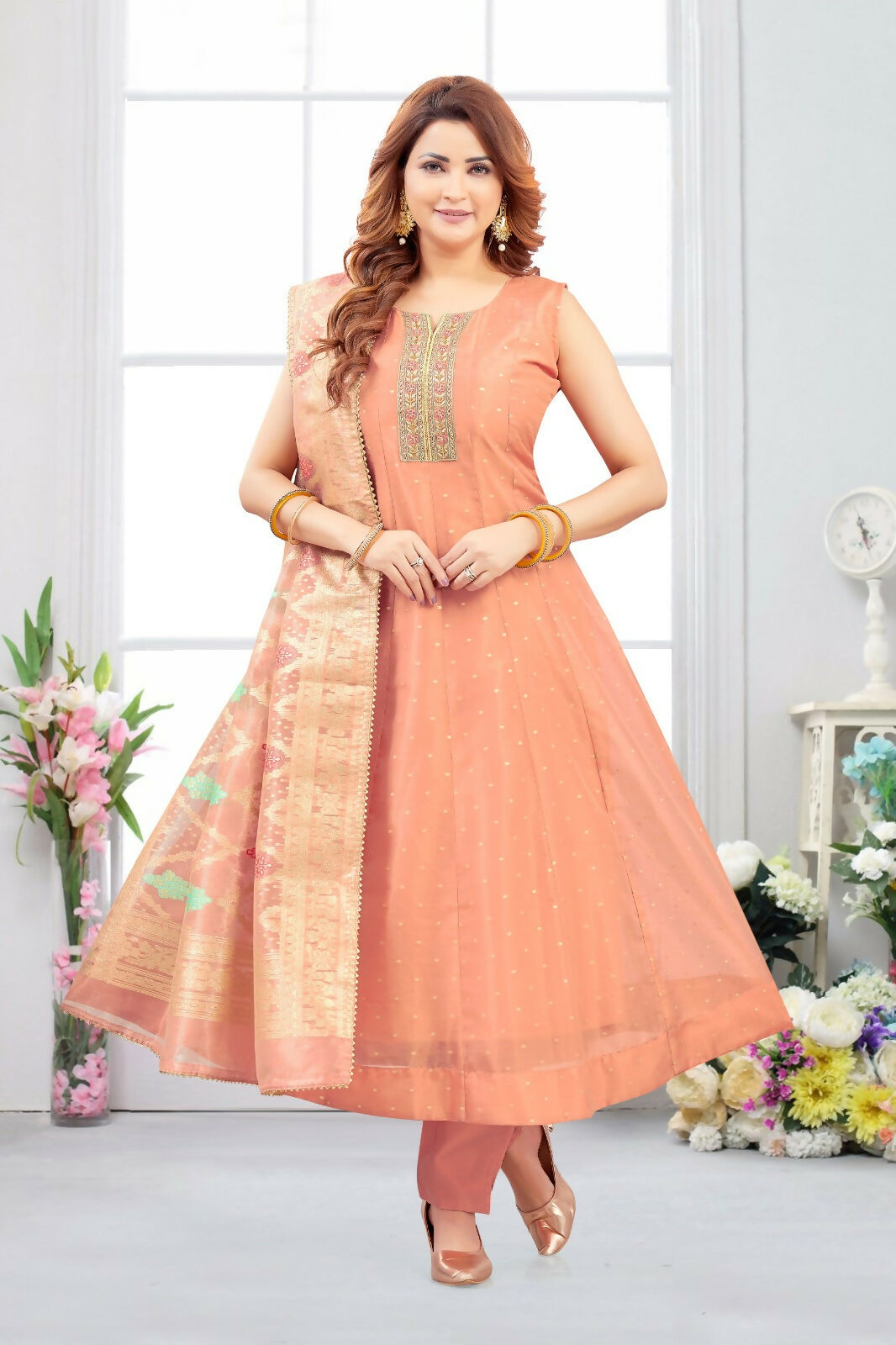 Joban Fashion Jacquard Peach Color Kurta Set