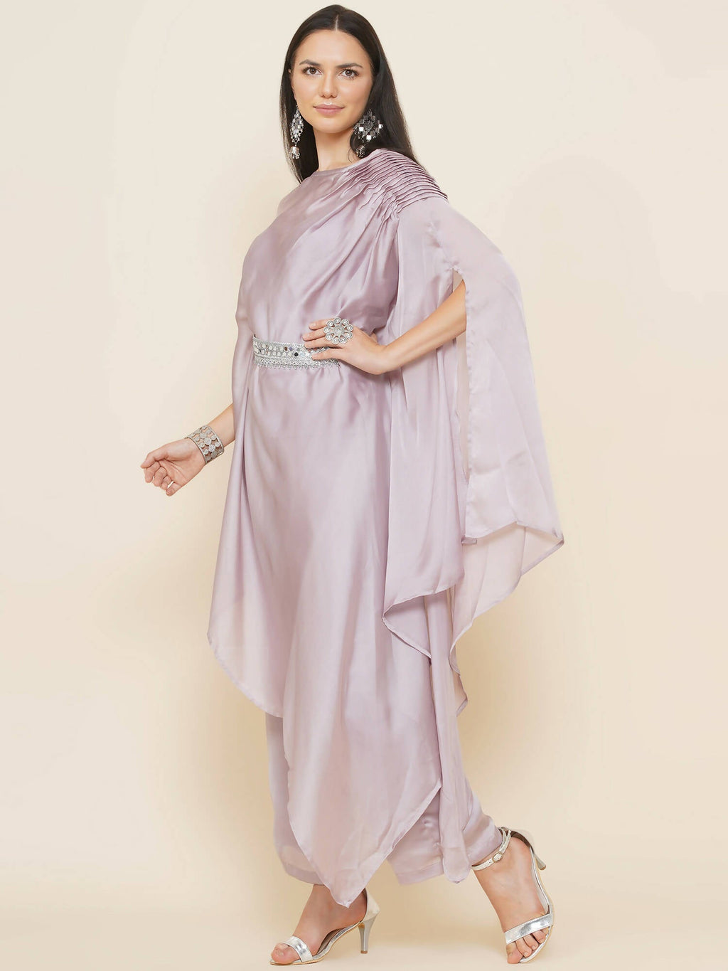 Women Republic Lavender Georgette Assymetical Kurta With Palazzo