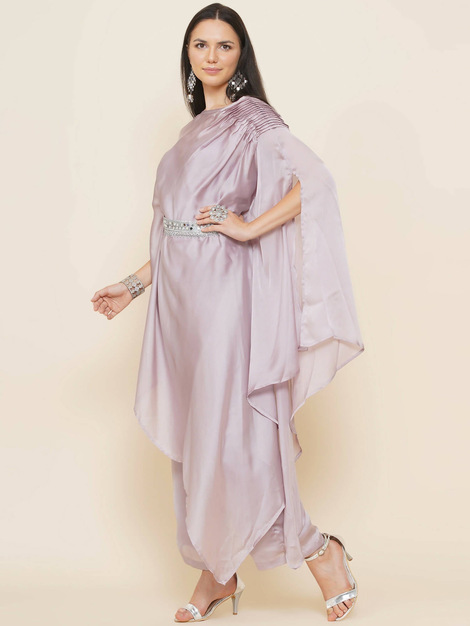 Women Republic Lavender Georgette Assymetical Kurta With Palazzo
