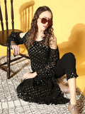 Ahalyaa Women Black Colour Georgette Gold Foil Printed Kurta Pant Set