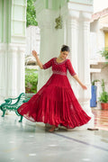 Teeya Creation Maroon Color Faux Georgette Hand Embroidery Work Party Wear Gown