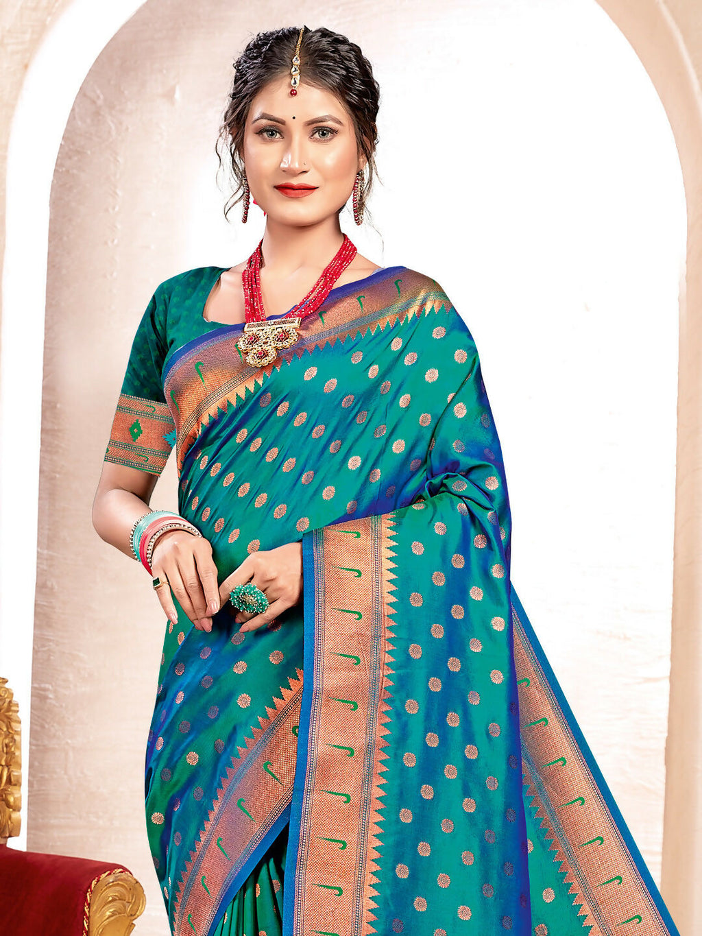 Shree Shyam Fashion Paithani Silk Sea Green Saree