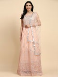 Peach Net Hand Embroidered Gown - Rudrani