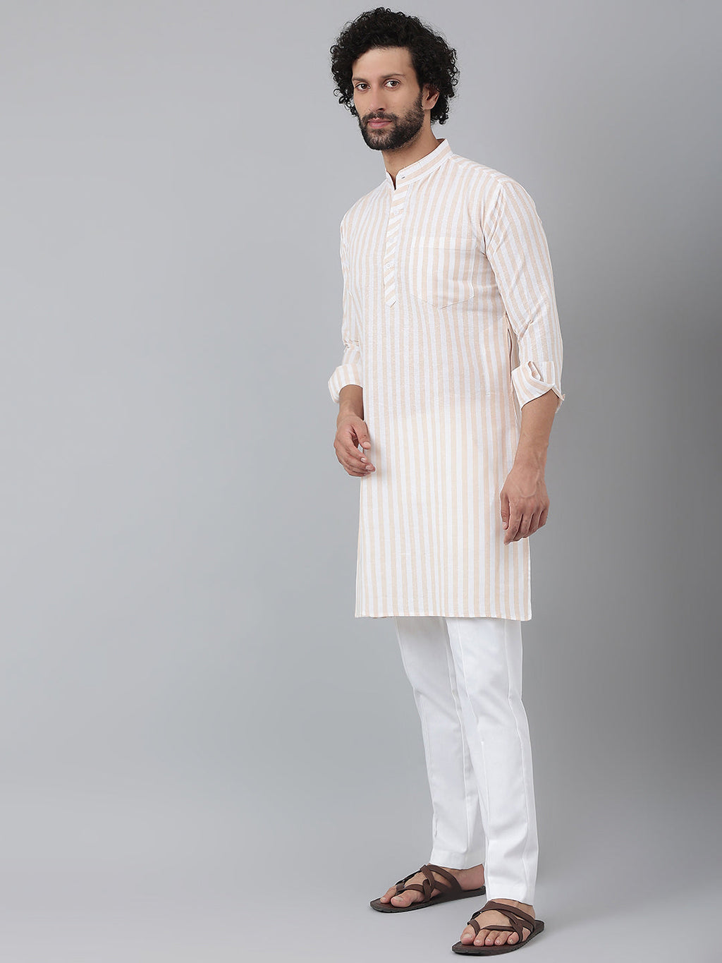 RIAG Beige Men's Ethnic Long Kurta And Pyjama Set
