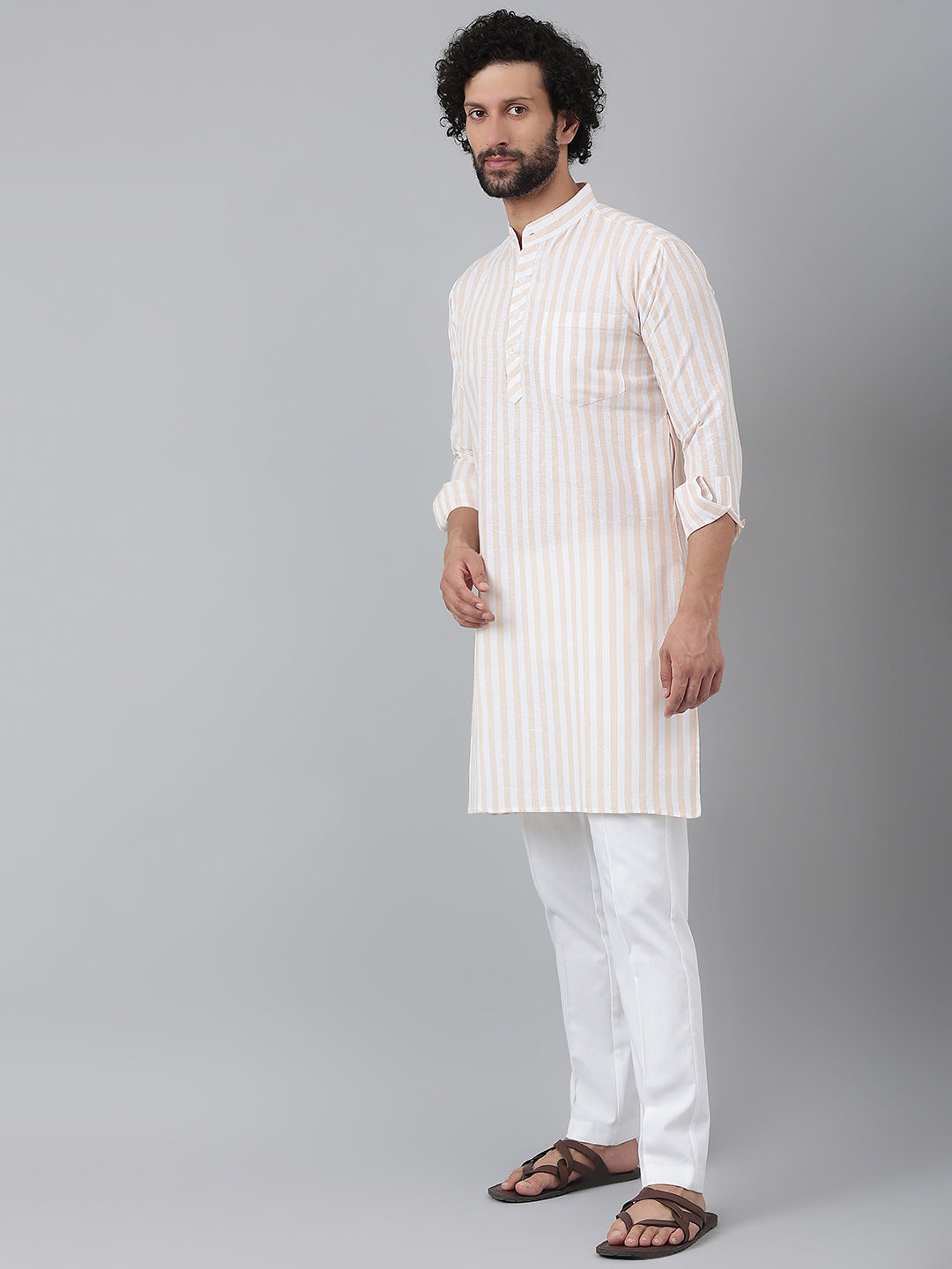 RIAG Beige Men's Ethnic Long Kurta And Pyjama Set