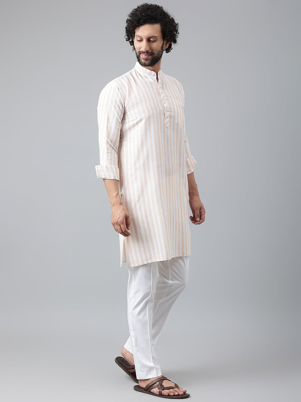 RIAG Beige Men's Ethnic Long Kurta And Pyjama Set