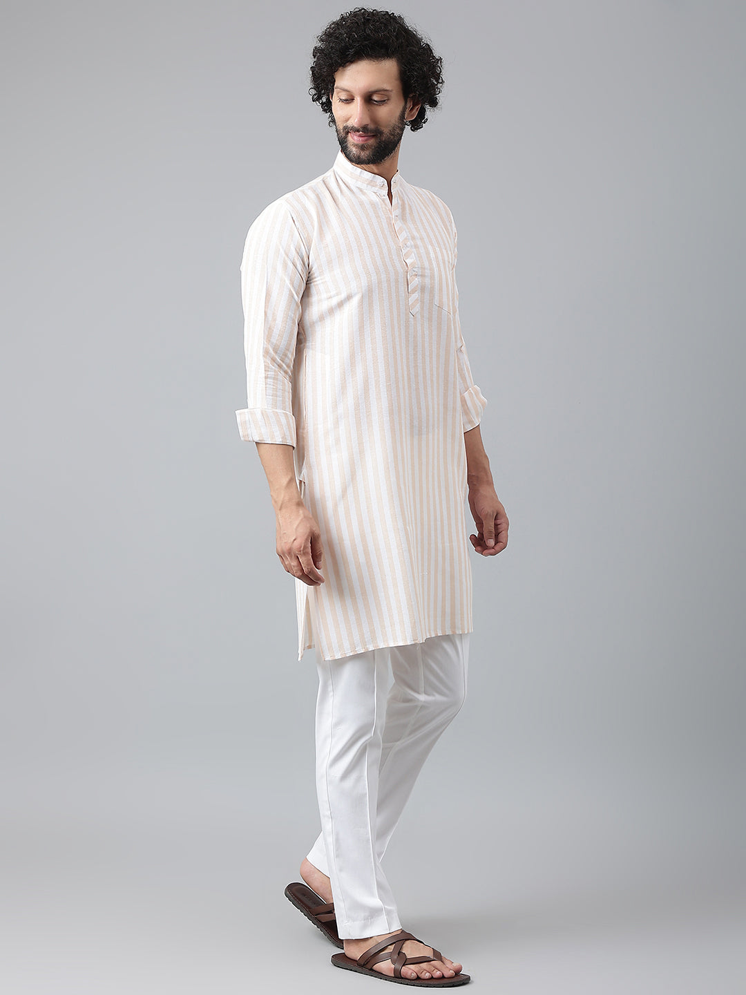 RIAG Beige Men's Ethnic Long Kurta And Pyjama Set
