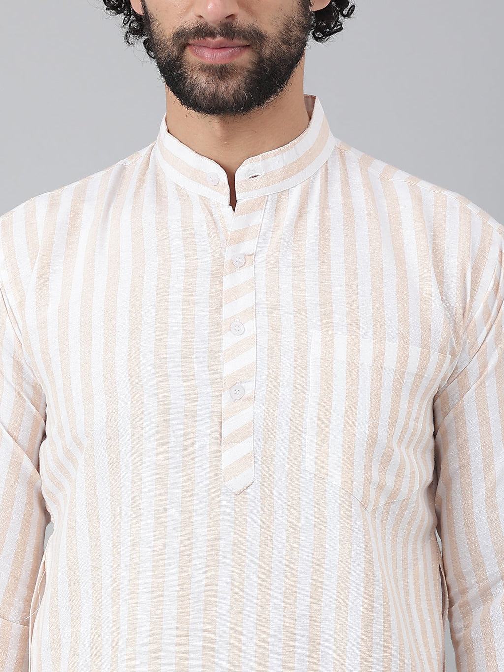 RIAG Beige Color Long Sleeves Ethnic Men's Cotton Long Kurta