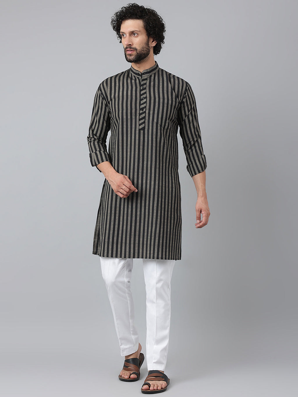 RIAG Black Men's Ethnic Long Kurta And Pyjama Set