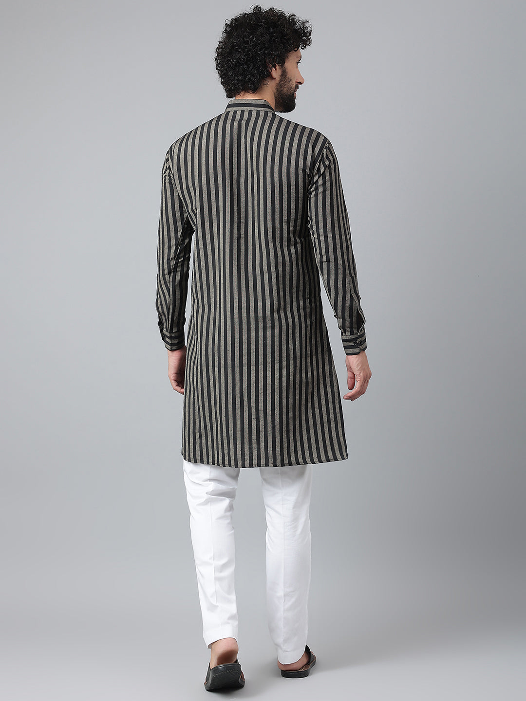 RIAG Black Men's Ethnic Long Kurta And Pyjama Set