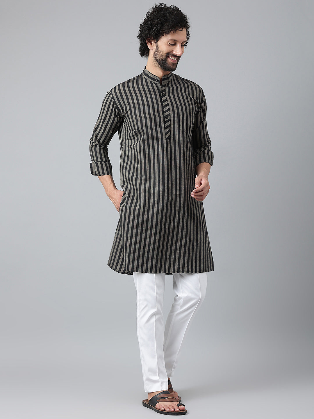 RIAG Black Color Long Sleeves Ethnic Men's Cotton Long Kurta