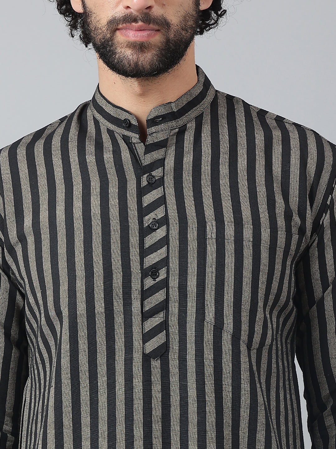 RIAG Black Color Long Sleeves Ethnic Men's Cotton Long Kurta