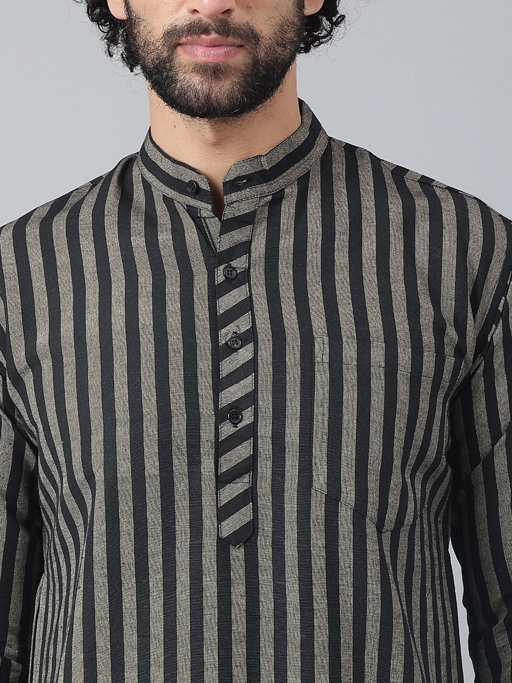 RIAG Black Men's Ethnic Long Kurta And Pyjama Set