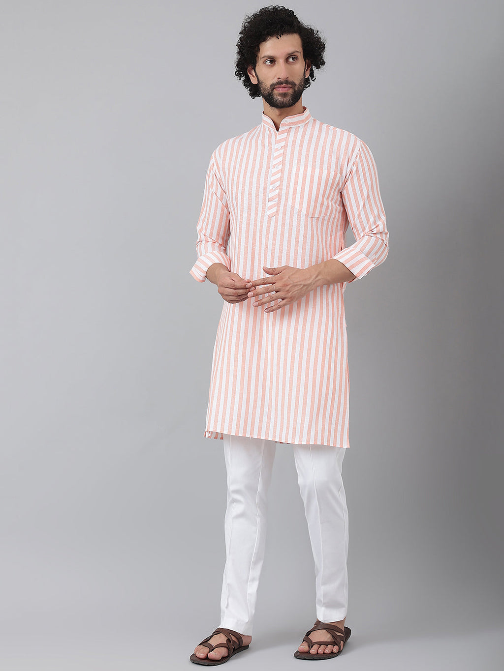 RIAG Orange Men's Ethnic Long Kurta And Pyjama Set