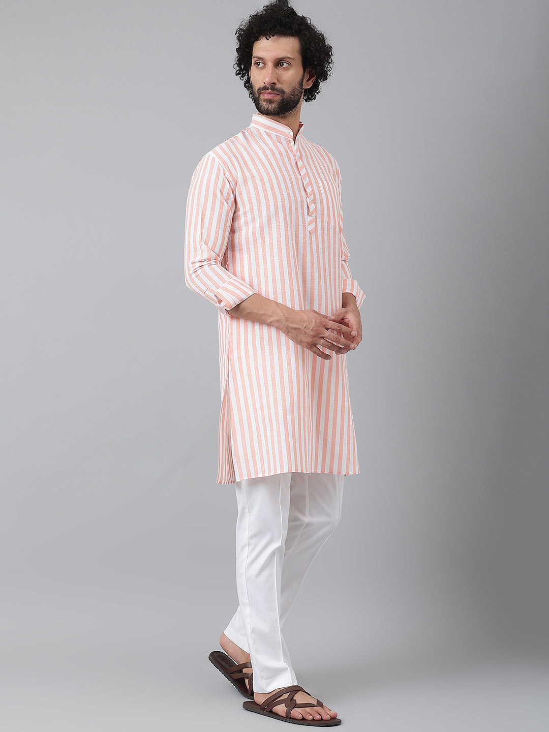 RIAG Orange Men's Ethnic Long Kurta And Pyjama Set