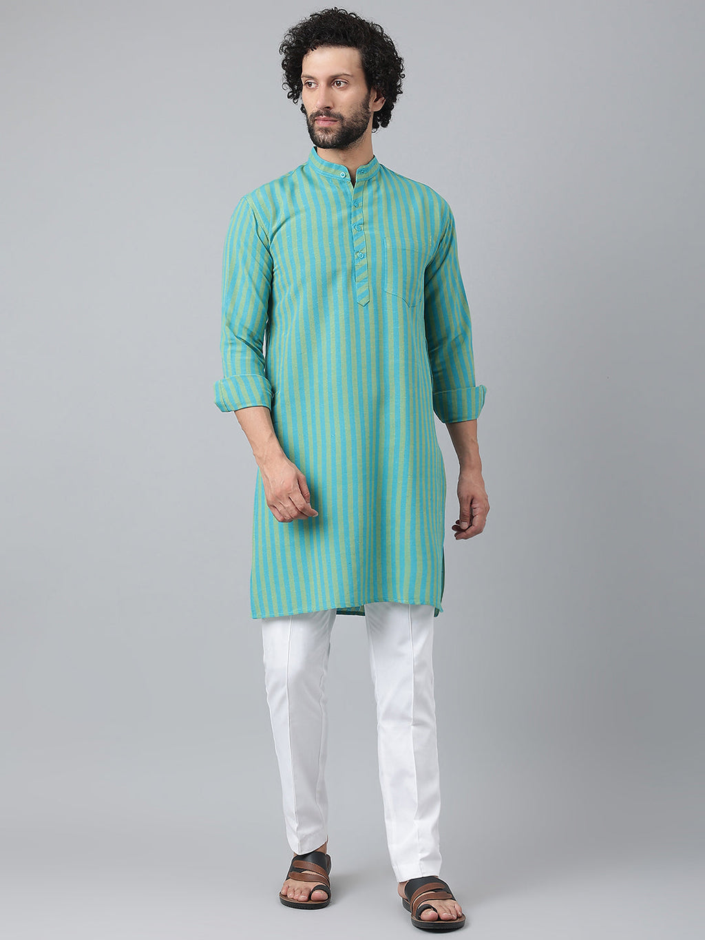 RIAG Blue Men's Ethnic Long Kurta And Pyjama Set