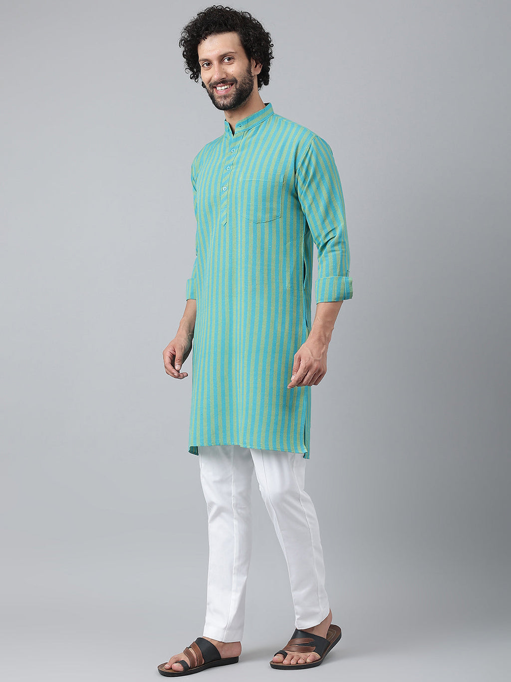 RIAG Blue Men's Ethnic Long Kurta And Pyjama Set