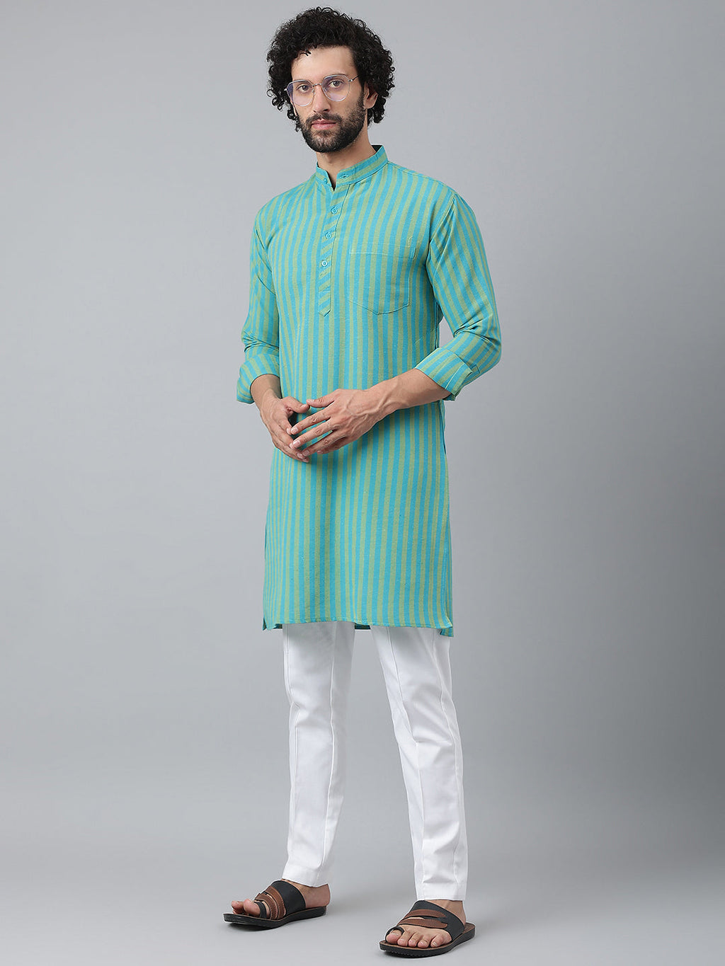 RIAG Blue Men's Ethnic Long Kurta And Pyjama Set